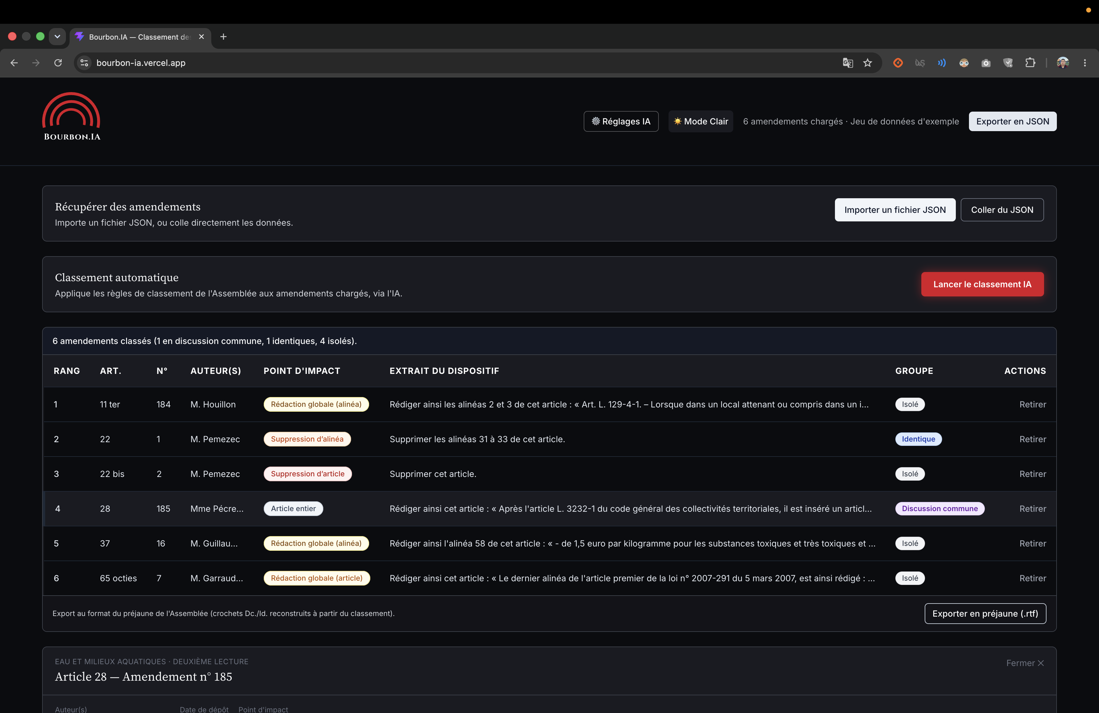 Interface de travail - Mode Sombre