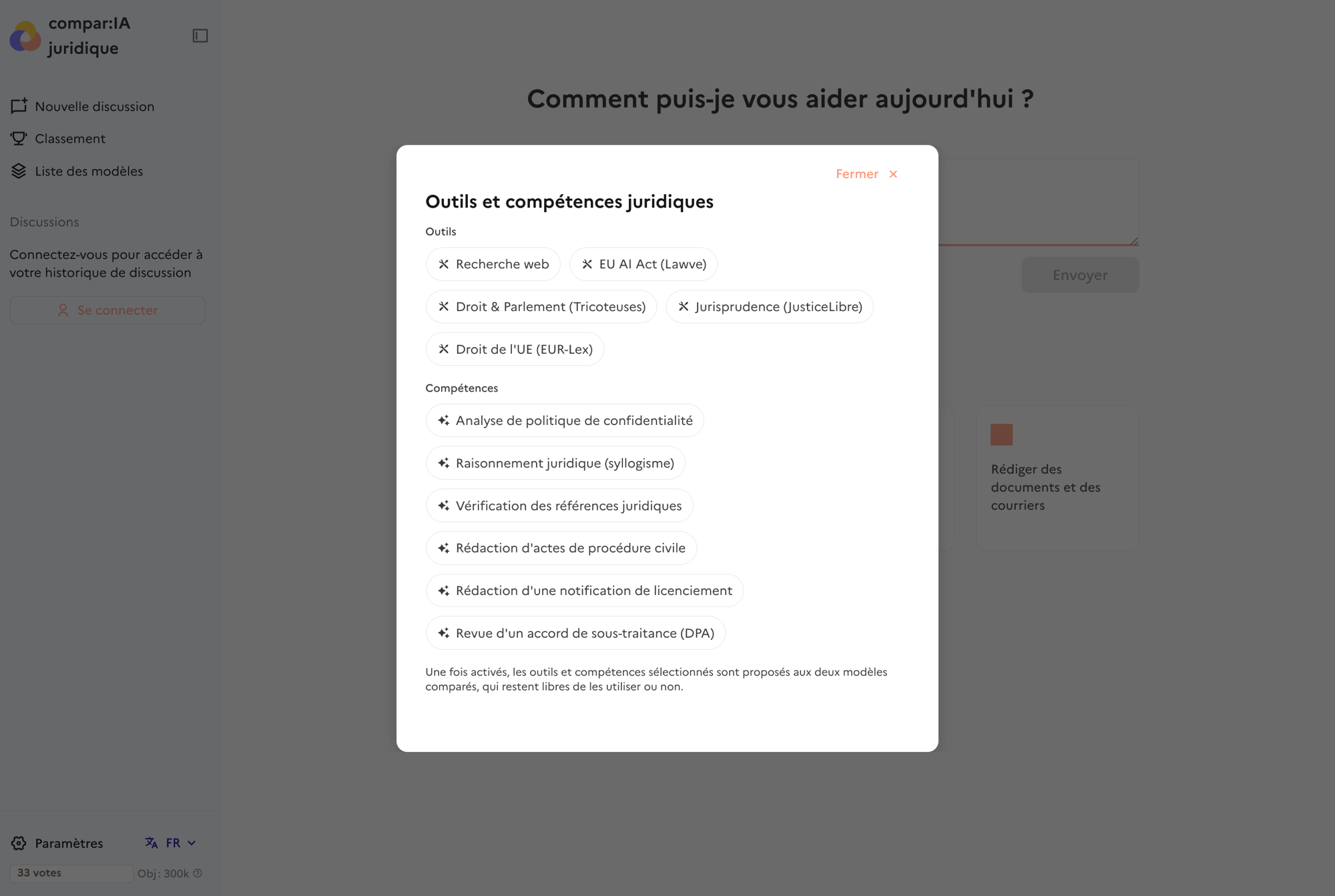 Sélecteur d'outils et de compétences juridiques