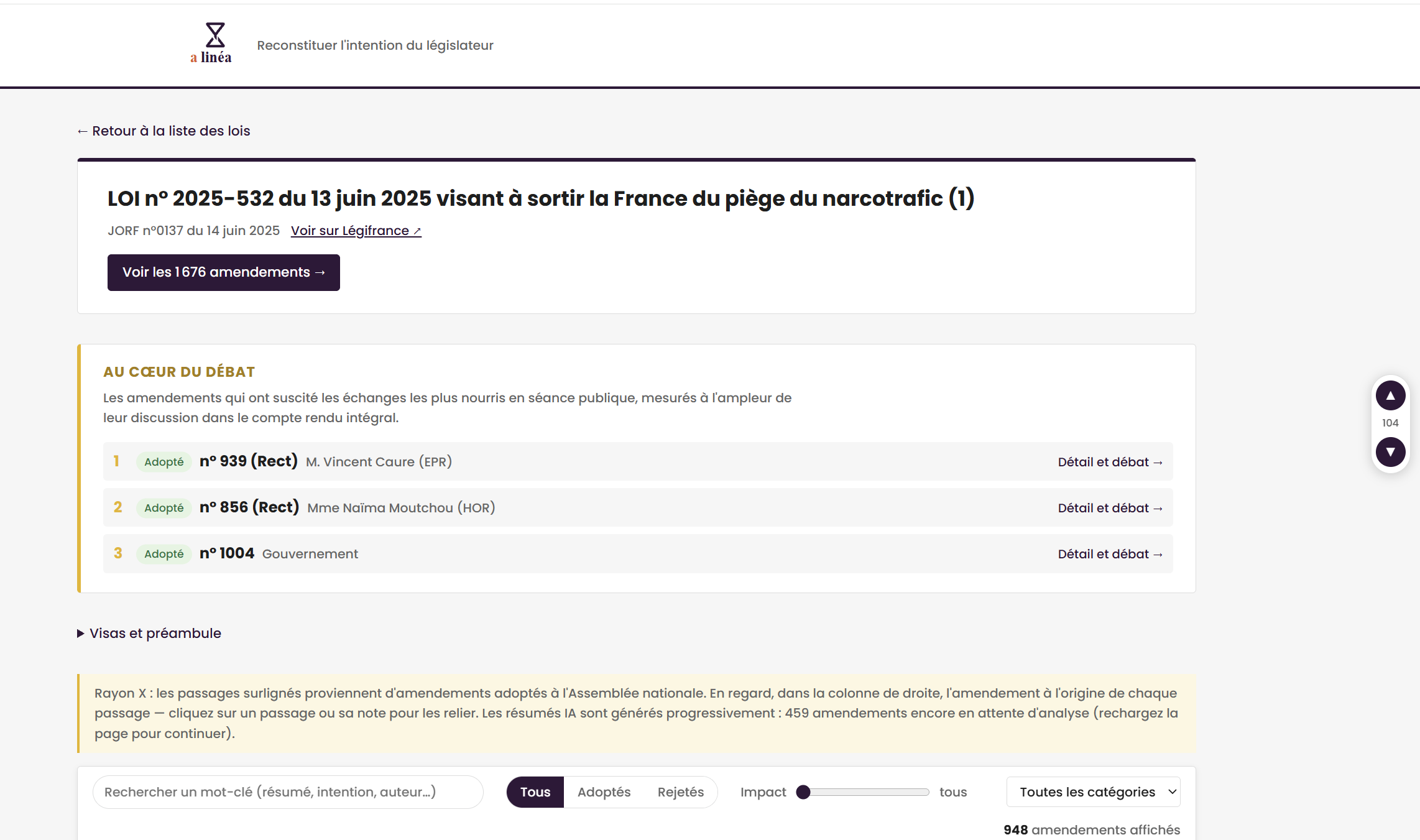 Fiche d'une loi et amendements les plus débattus